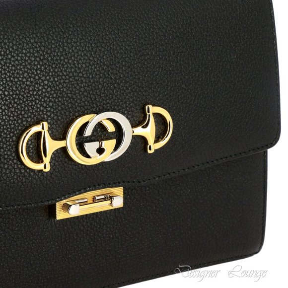 NEW GUCCI Zumi Interlocking G Horsebit Black Grain Leather Small Crossbody Bag - Picture 4 of 15